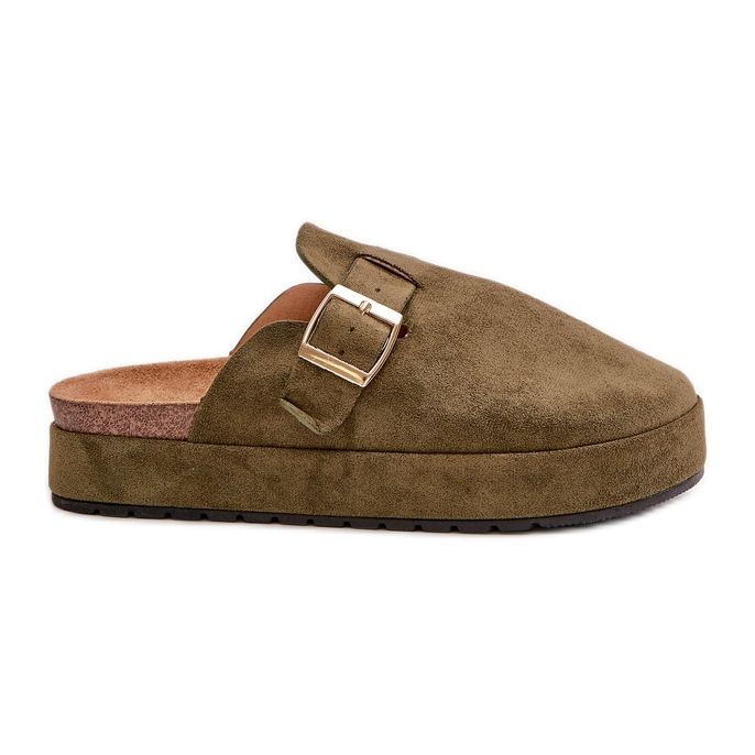 Kvinnors plattform Träfodral med guldspänne, mörkgrön Terilaina