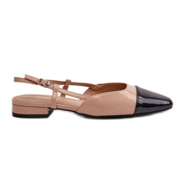 Beige Patent Ballerina Skor Med Öppna Klackar, Beige Kairael