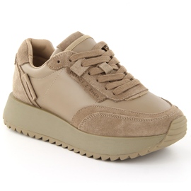 Sportskor i läder för kvinnor, beige, Artiker 55C0022