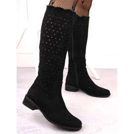 M. DASZYŃSKI Genombrutna stövlar i svart mocka M.Daszyński SA198-33