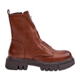 Isolerade arbetsstövlar för kvinnor med dragkedja, ekologiskt läder, brun Mailyra