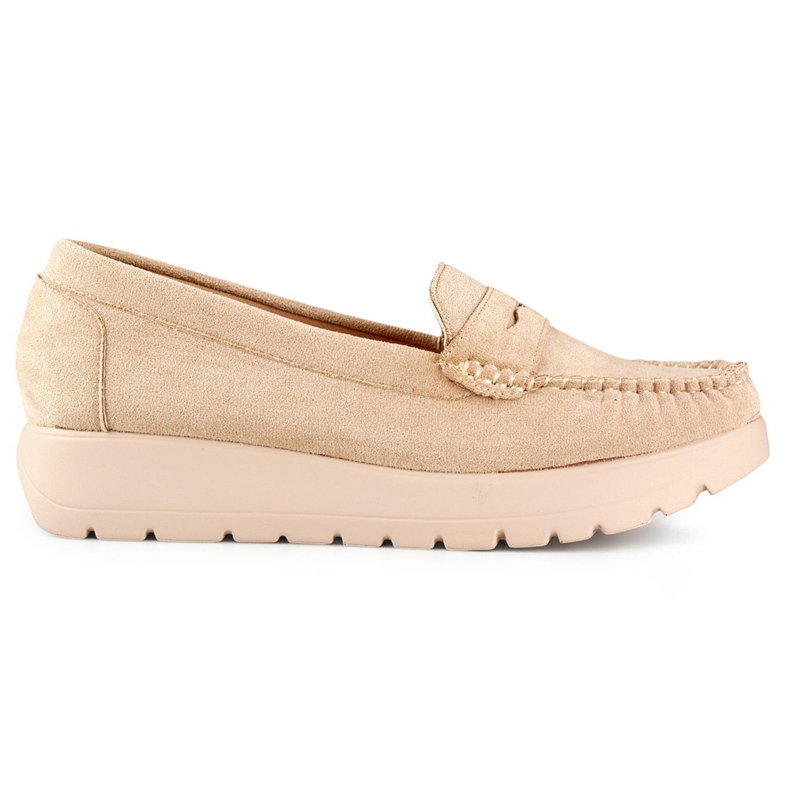 Bekväma beige dammockasiner med tjock sula och innersula i läder