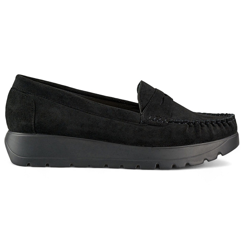 Bekväma svarta dammockasiner med tjock sula och innersula i läder