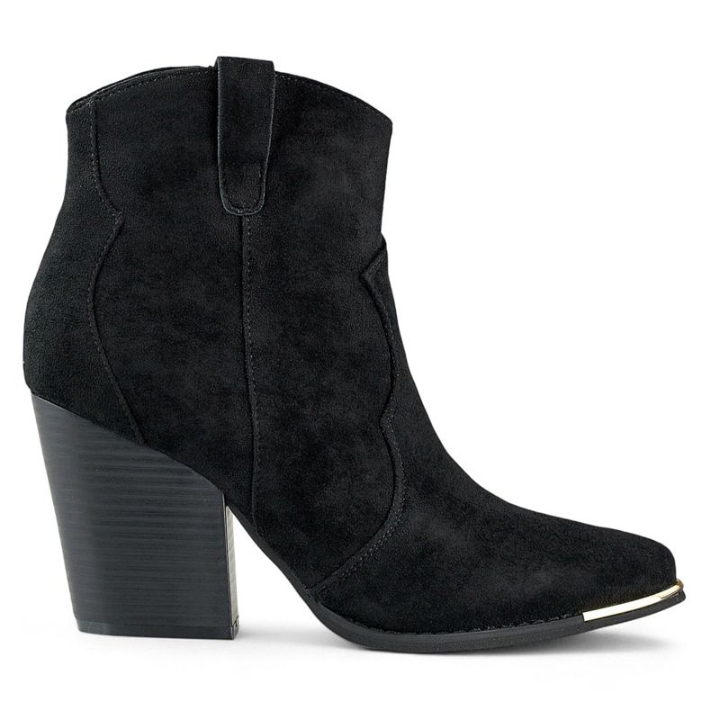 Svarta klassiska damcowboystövlar i mocka med hög klack