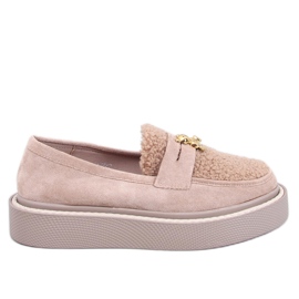 Anisha Khaki plattform loafers med shearling beige