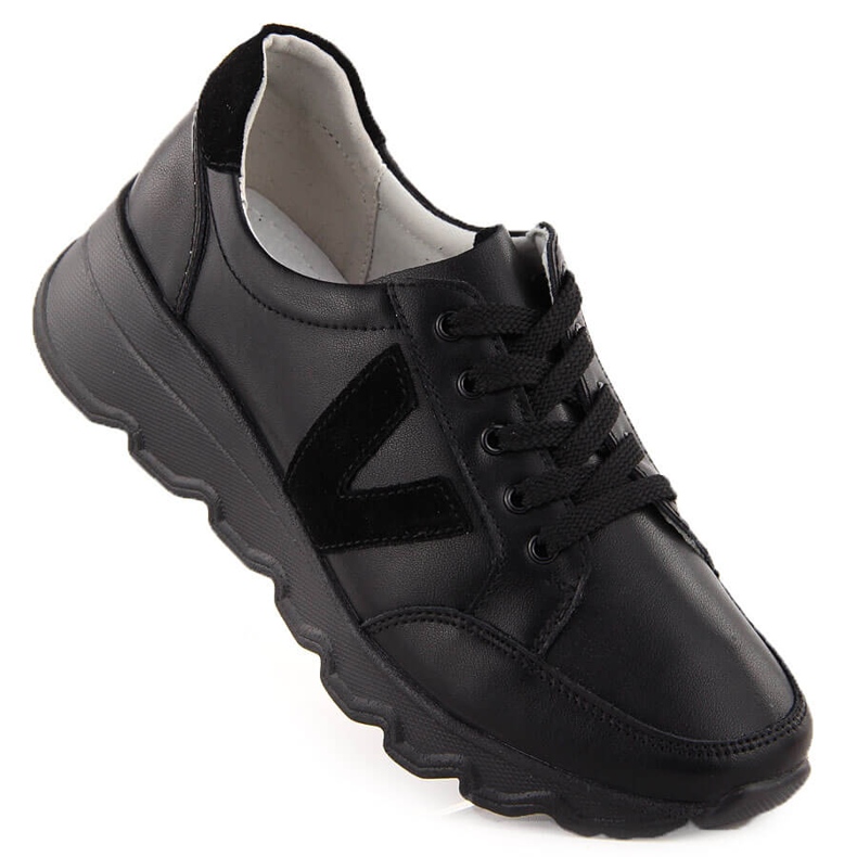 Sneakers i svart läder Vinceza 7918 för kvinnor