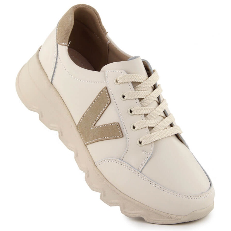Beige damsneakers i läder Vinceza 7918
