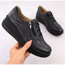 Bekväma svarta läderskor för kvinnor Helios 419