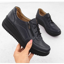 Bekväma damskor i läder, marinblå Helios 419