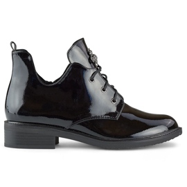 Patentsvarta ankelboots med snörning och platt sula