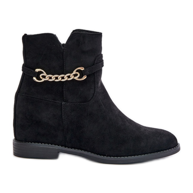 Ankelstövlar för kvinnor med dold kil gjorda av ekomocka, svart ofcorna