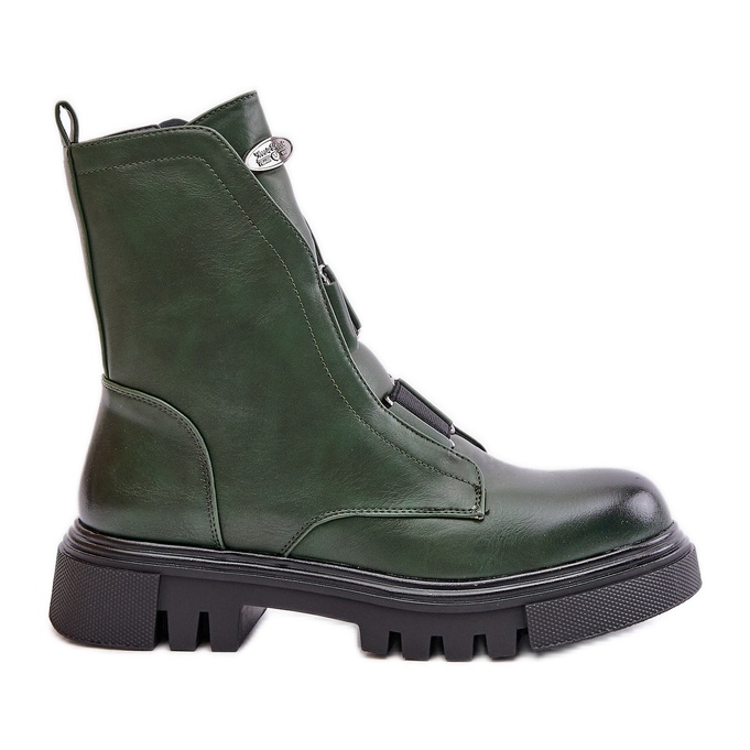 Isolerade arbetsstövlar för kvinnor med dragkedja, ekologiskt läder, grön Mailyra