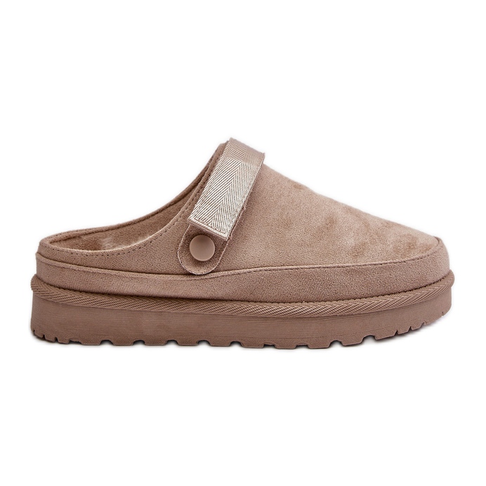 Beige damflip-flops med pälsfoder på plattformen Azida
