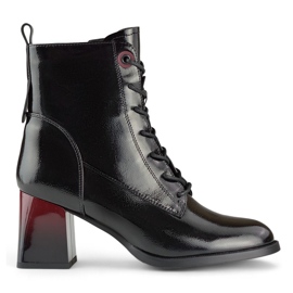 Ankelboots med snörning, eleganta lackstövlar svart