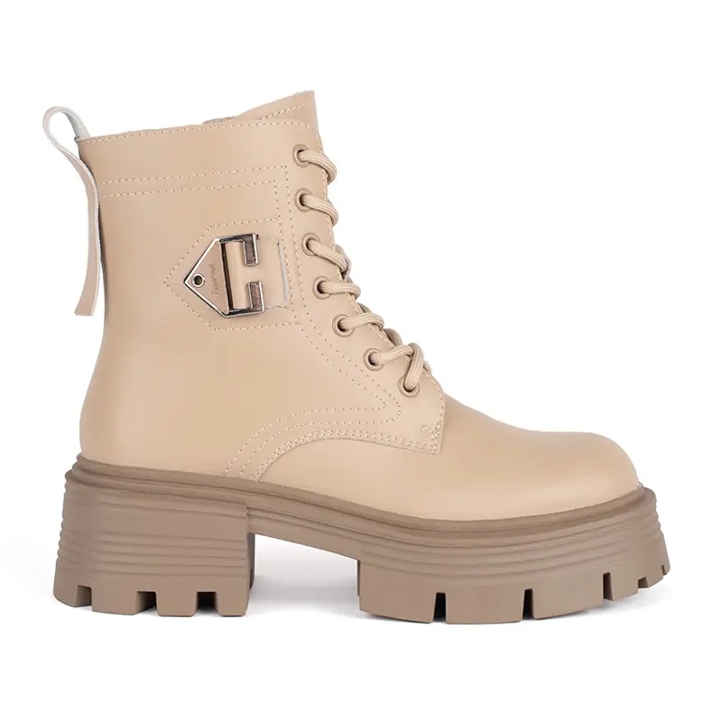 Ankelboots i beige läder med tjock sula