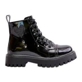 Ankelstövlar i lack för damer med dragkedja och dekorativt hjärta, svart Obeena