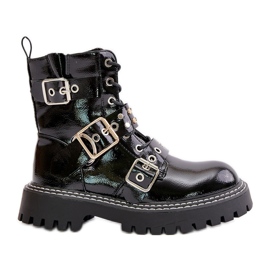 Lackarbetarstövlar med spännen Svart Serizia