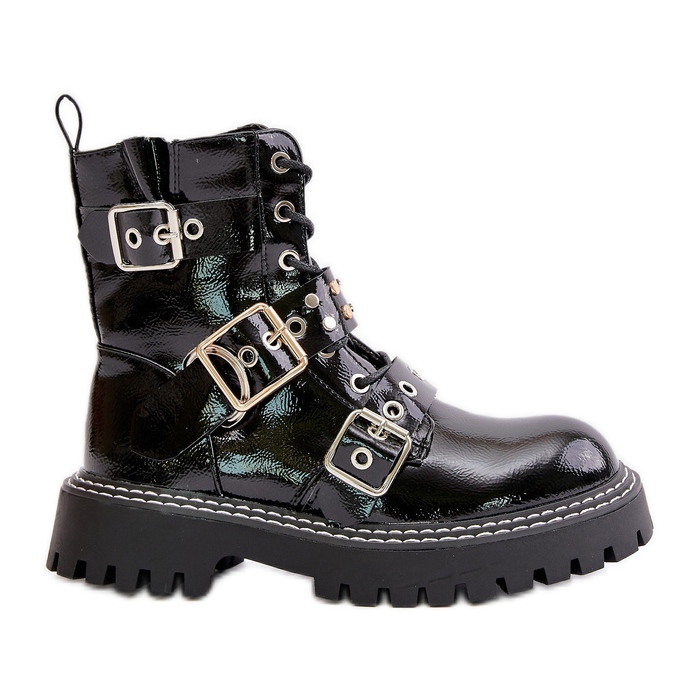 Lackarbetarstövlar med spännen Svart Serizia