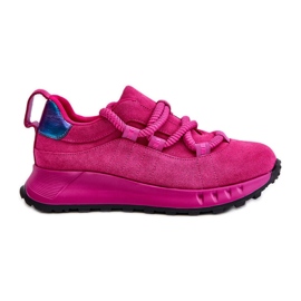 Sneakers i mocka dam med tjock snörning Artiker 54C1461 Fuchsia rosa