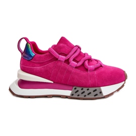 Sneakers för damer i mocka på plattformen med tjock snörning Artiker 55C0086 Fuchsia rosa