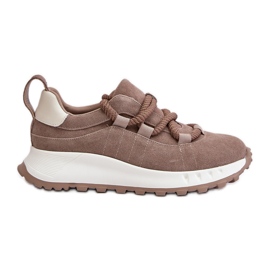 Sneakers i mocka för kvinnor med tjock snörning Artiker 54C1409 Beige