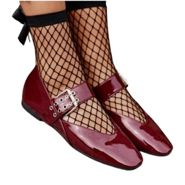 Ballerinor i lackskinn med bälte, Burgundy Azirae röd