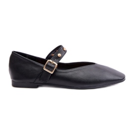 Eco Leather Balett Flats med rem Svart Alcionora