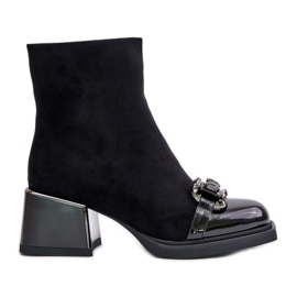 S.Barski Eleganta högklackade damstövlar med dekoration, svart MR880-127