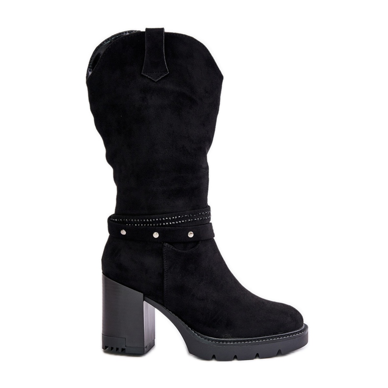 Jezzi Varma stövlar med hög klack på mitten av vaden för kvinnor, svarta Ivanelis