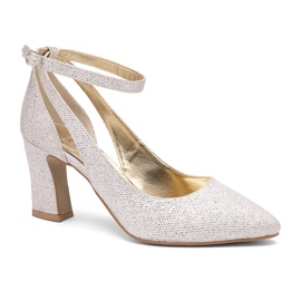 BUTDAM Silver Mila glittriga, stabila pumps med rem runt ankeln silver-