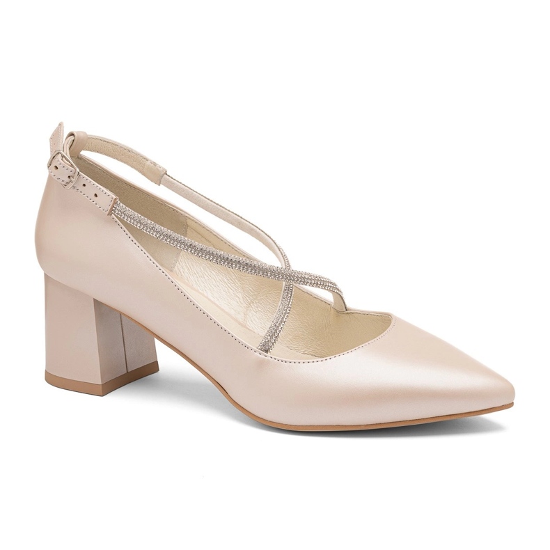 Låga pumps med dekorativa korsband, beige BUTDAM