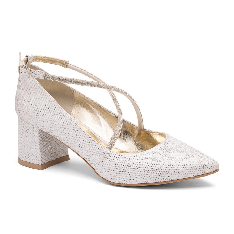 Silver låg pump med dekorativa korsband BUTDAM silver-