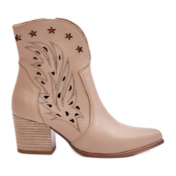 Genombrutna Cowboystövlar i läder på hög klack Lewski 3613 Beige