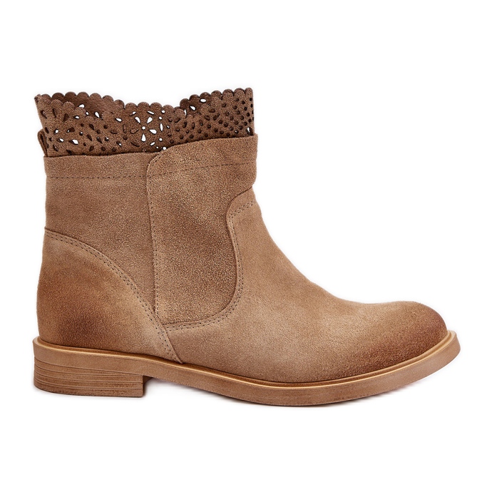 Lewski Shoes Låga platt stövlar för kvinnor Mocka Lewski 3624 Beige