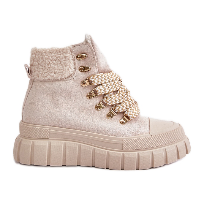 Damisolerade Trapper Boots på plattformen, Beige Alcyhen