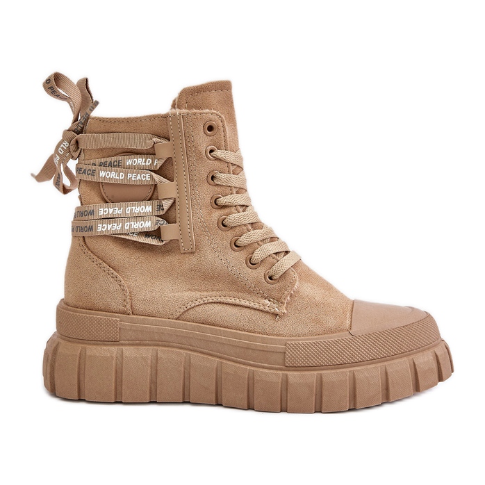 Bruna damstövlar på plattform med dekorativ snörning Edidda