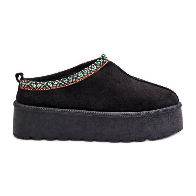 Platformtofflor för kvinnor med broderi, svart Neroma
