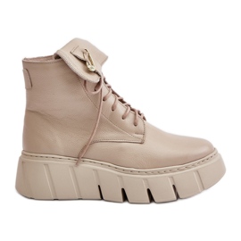 Zazoo 60511 Läderstövlar för kvinnor på den varma beige plattformen