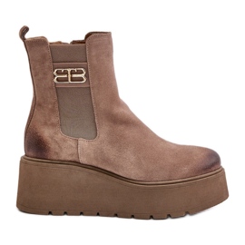 Zazoo 60498 mocka stövlar dam Chelsea stövlar på plattform och kilar Beige