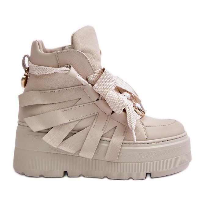 Sneakers i läder för kvinnor på en massiv plattform CheBello 4561 Beige