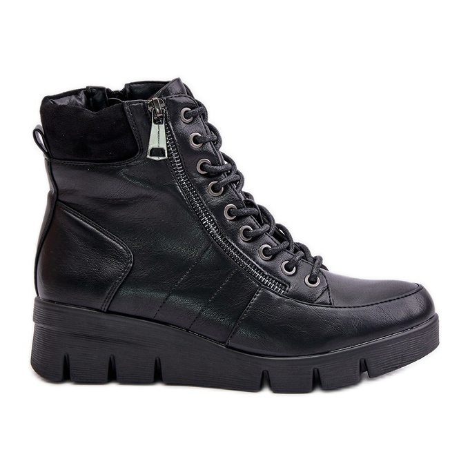 Lätta, isolerade ankelstövlar för kvinnor på plattform och kil, Svart Savindria