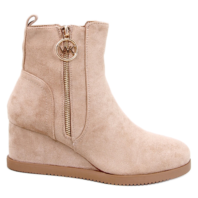 Vavin Khaki wedge ankelboots med gulddragkedja beige