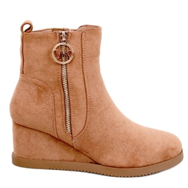 Vavin Camel wedge ankelboots med gulddragkedja beige