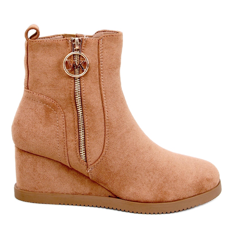 Vavin Camel wedge ankelboots med gulddragkedja beige