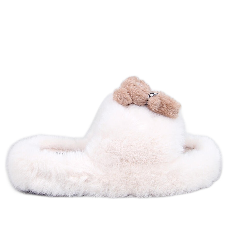 Bando Beige pälstofflor med en nalle