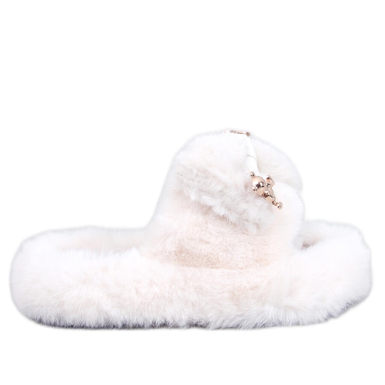 Burano Beige pälstofflor med rosett och nallebjörn