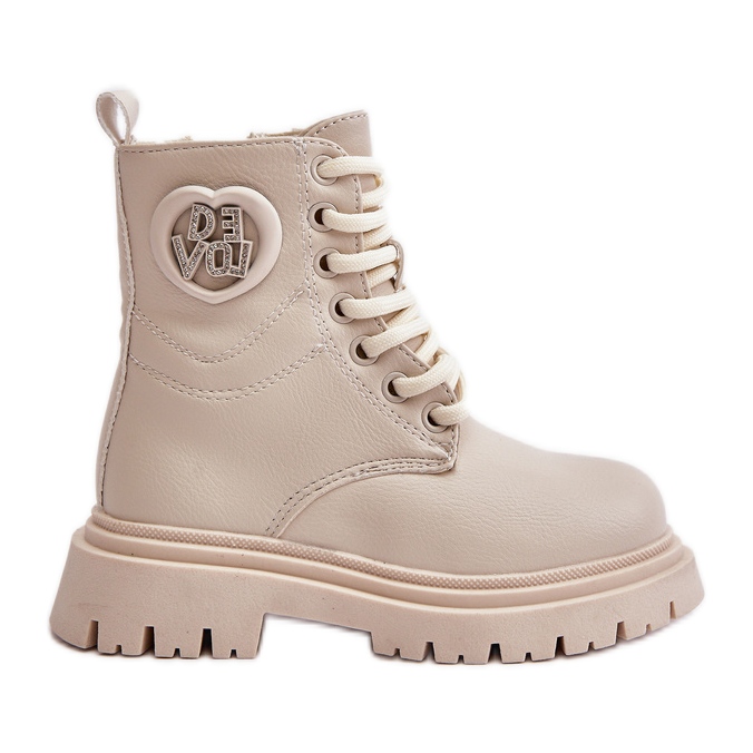 Beige Evaliraea flickstövlar med pälsfoder och dragkedja