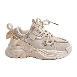 Beige barnsneakers dekorerade med paljetter Liatoma