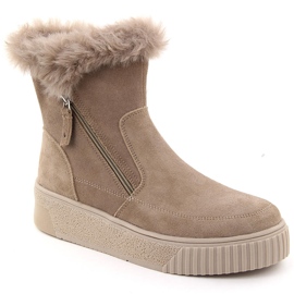 Beige mocka damstövlar i skinn med päls Filippo DBT6484