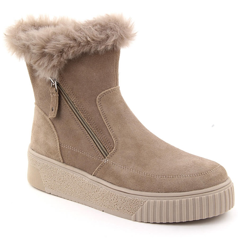 Beige mocka damstövlar i skinn med päls Filippo DBT6484